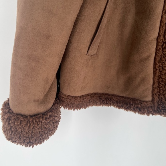 Reformation Talli Shearling Faux Suede Fur Jacket In Chocolate Brown - Picture 5 of 10